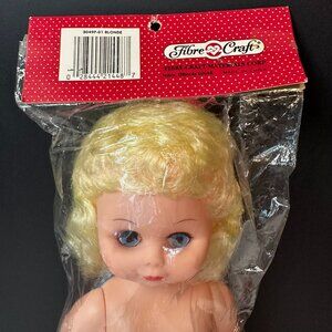 Fibre Craft Angel Doll 13" – Vintage Blonde, Sleepy Eyes #3049P-01 New Old Stock